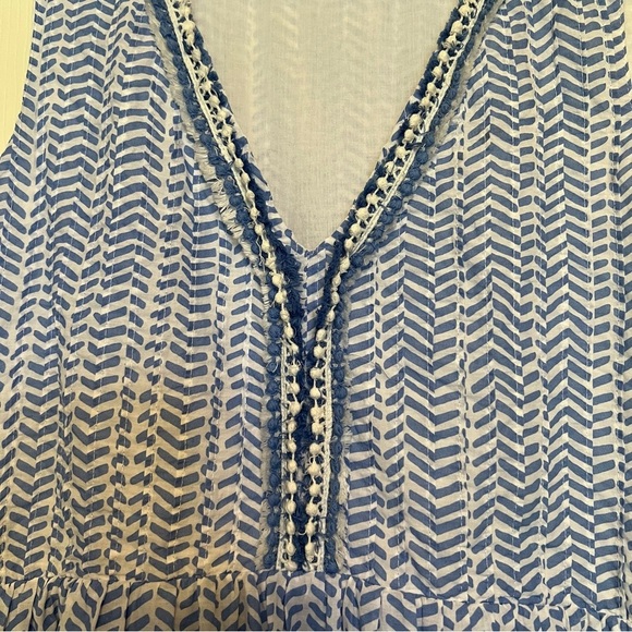 Vineyard Vines - Women's Size S Blue Chevron Fringe Pintuck Sleeveless Dress - Picture 11 of 12
